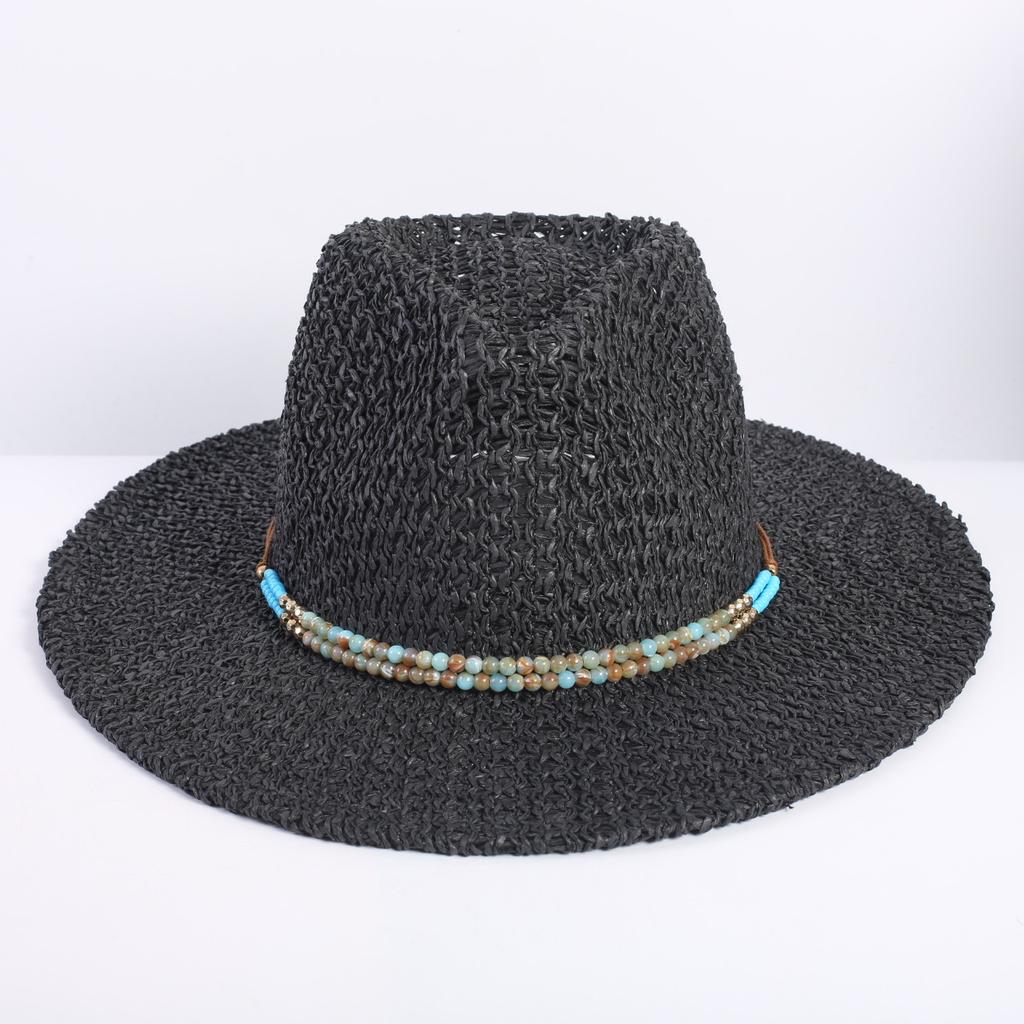 Popular European and American classic hollow breathable wide-brimmed straw hat spring and summer fashion men's and women's outdoor sunscreen hat