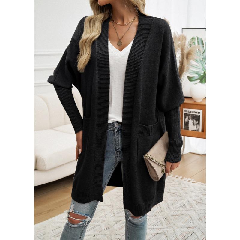 Women Bat Sleeve Cardigan Solid Color Knit Sweater Cardigan Coat