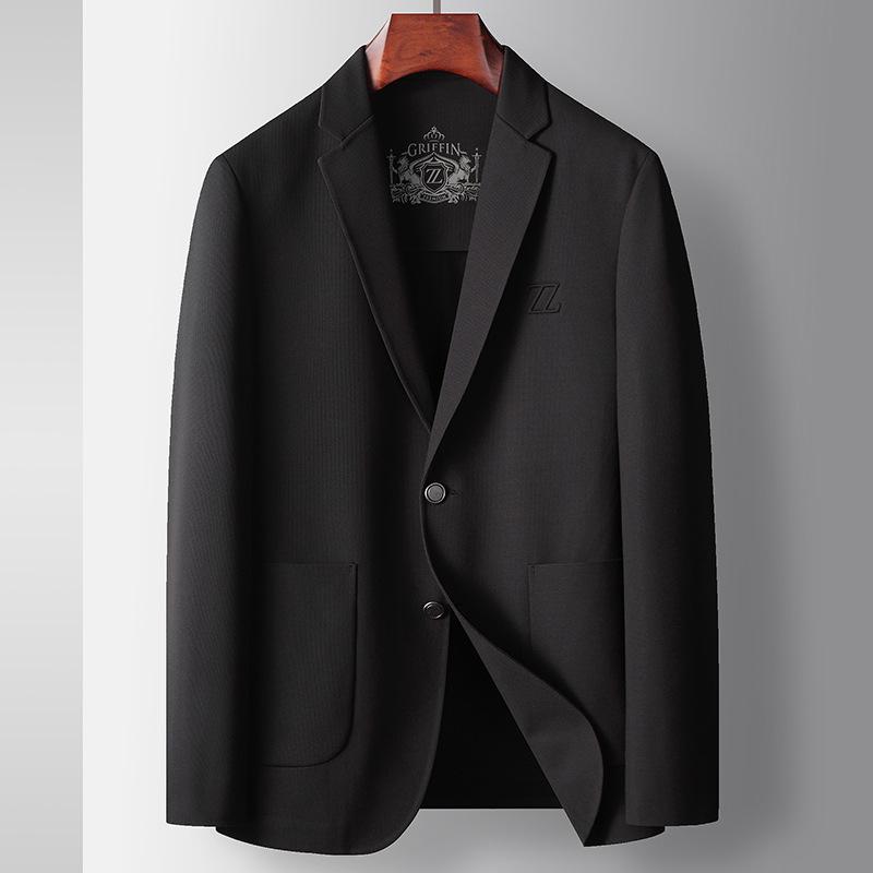 

Мужской повседневный костюм весна-осень легкий роскошный деловой однотонный западный для людей среднего возраста и молодежи микроэластичный немаркий не требующий глажки пиджак 195 чёрный