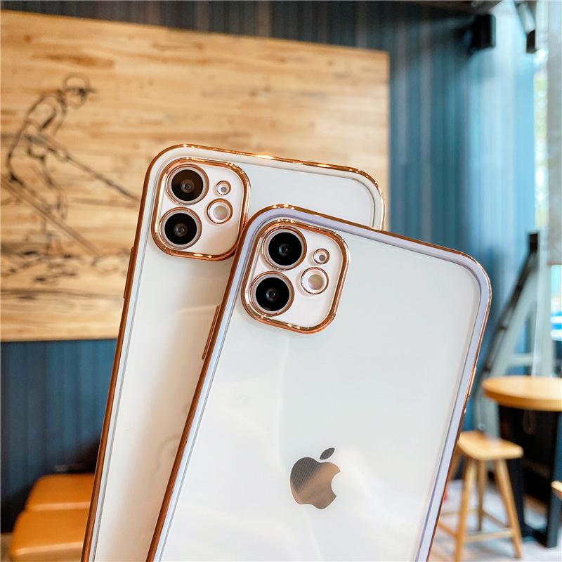Electroplated Transparent Phone Case For Iphone 12 13 Pro 11 12 Max Xr X Xs Max 13pro 14pro Max Soft Clear Shockproof Back Cover