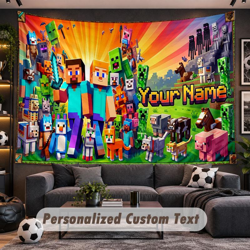 Wall Hanging Tapestry Custom NameMinecraft Pattern Personalized Printed Fabric Wall Decor