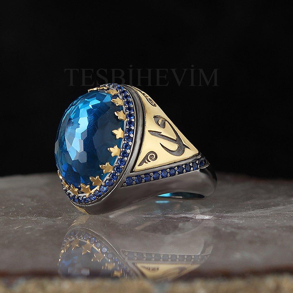 

Blue Topaz Taşlı Rodaj Kaplama Gümüş Erkek Yüzük 7