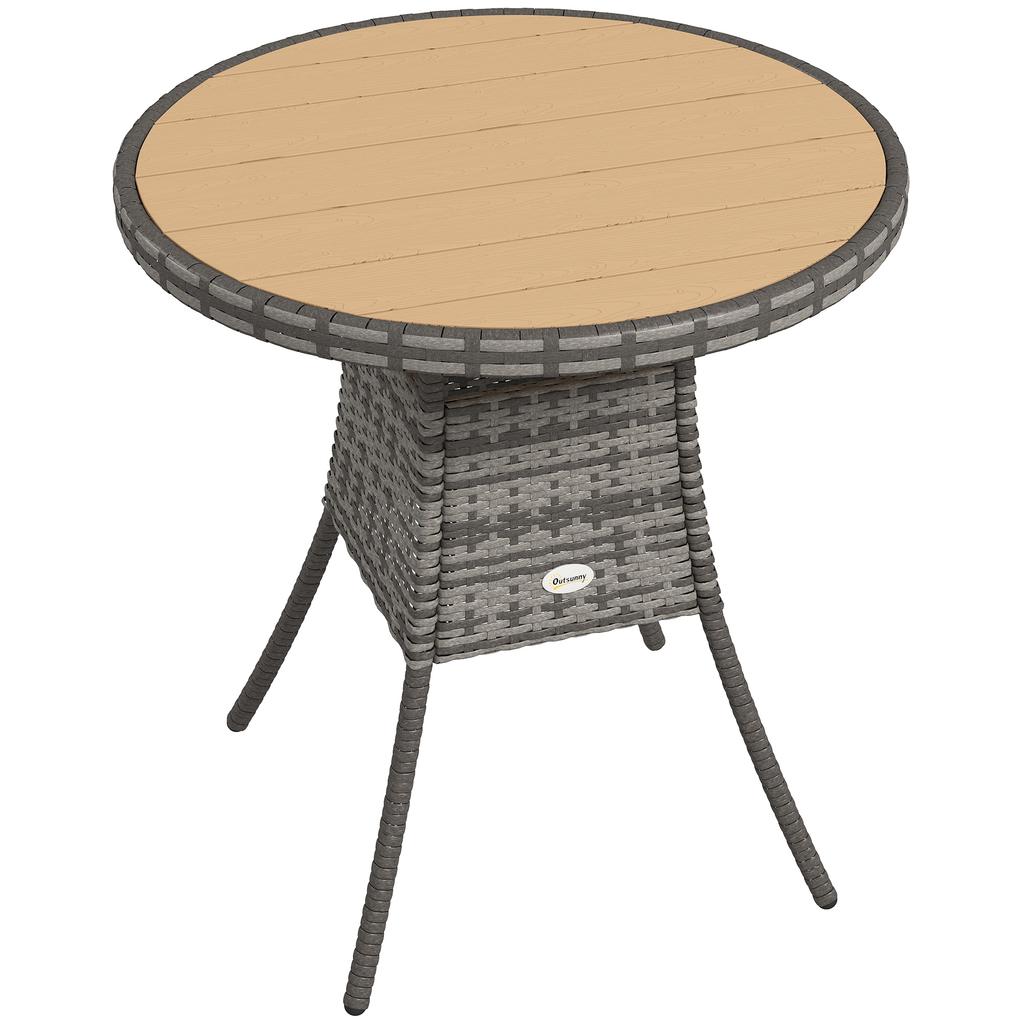 70 cm Wood-Effect Rattan Garden Table - Natural Wood Finish