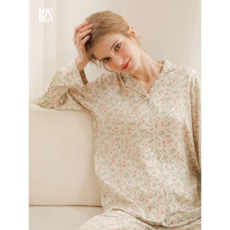 2024 Floral Pants Lily Long Sleeves Cotton Silk Short Sleeve Satin Cotton Silk Elegance Pajamas Can Be Outerwear Homewear Women