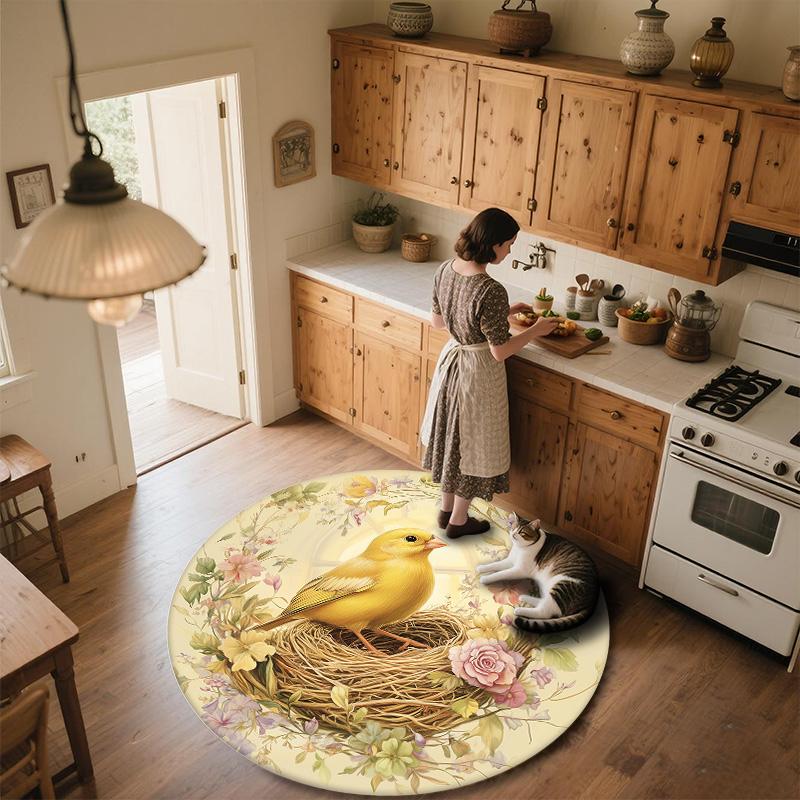 Wreath Bird's Nest,Round Area Rug,Carpet Rug for Living Room Bedroom Sofa Playroom Decor,Non-slip Floor Mat