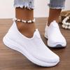 Damen Einfarbige Plateau-Sneaker Atmungsaktives Strick-Schlupfschuh Outdoor-Freizeitschuhe Bequeme Low-Top-Sportschuhe