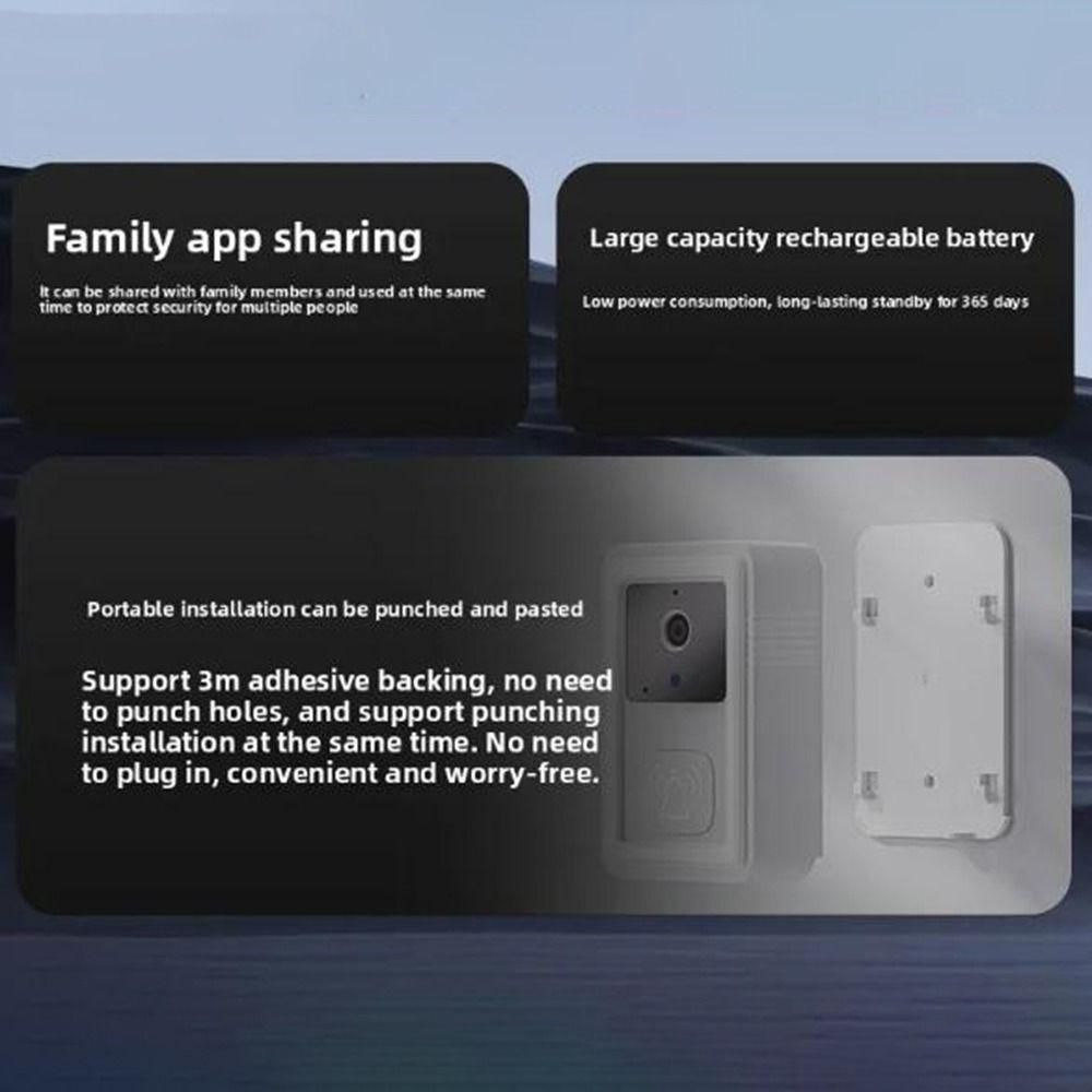 Self-Adhesive WiFi Video Doorbell Low-power Rechargeable Tuya Video Doorbell with Motion Detection High-definition