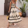 Spring and summer new holiday style print suspender dress ethnic style long dress