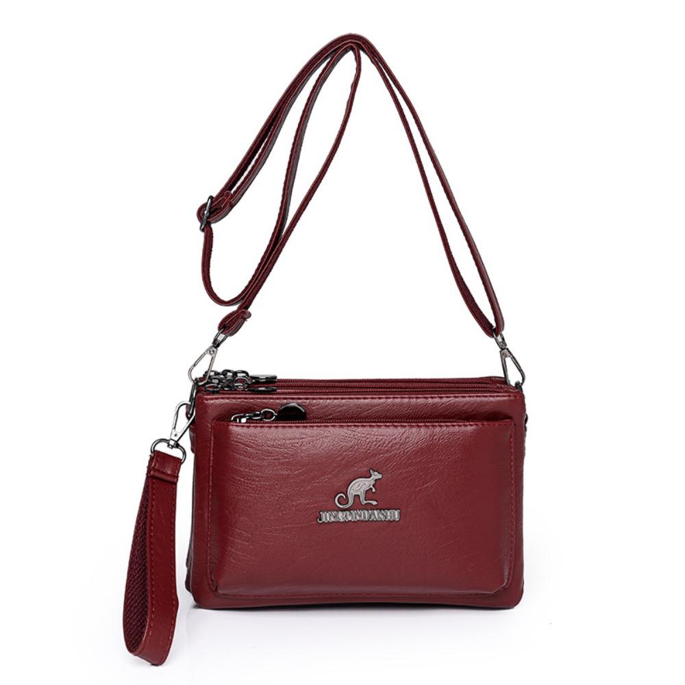 Retro Multiple Zip Pockets Shoulder Bag Soft Square Phone Bag PU Leather Crossbody Bag  Elderly