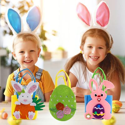 Easter Handbag Material Kit Bunny Carrot Chick Colorful Egg DIY Non-woven Fabric Handmade Portable Basket Treat Tote Pouch Festival Gift
