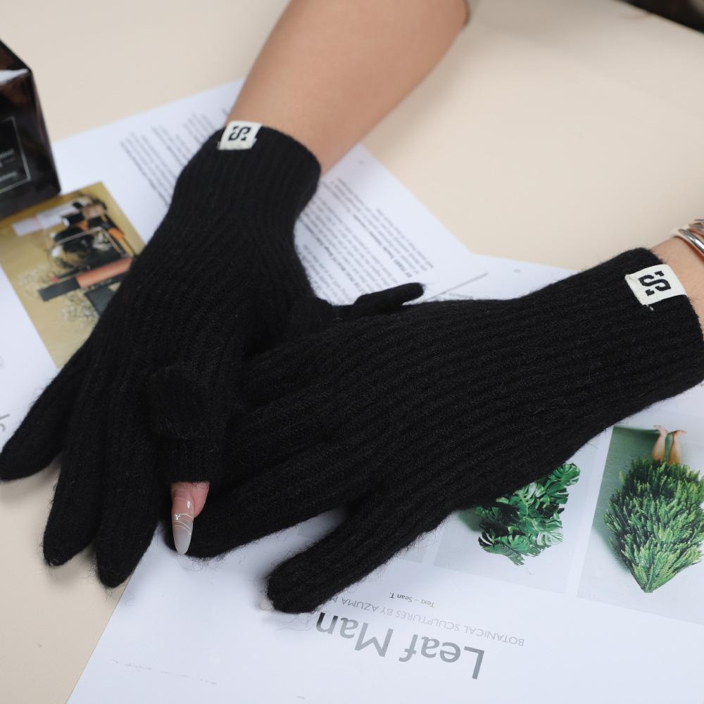 Touch Screen Gloves Autumn and Winter Warm Finger Gloves Thickened Warm Knitted Wool  Korean Student Gloves