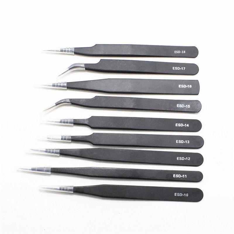 Black Anti-Static Stainless Steel Curved Tweezers for Phone Repair, Bird's Nest Plucking, and Manicure (ESD Safe)