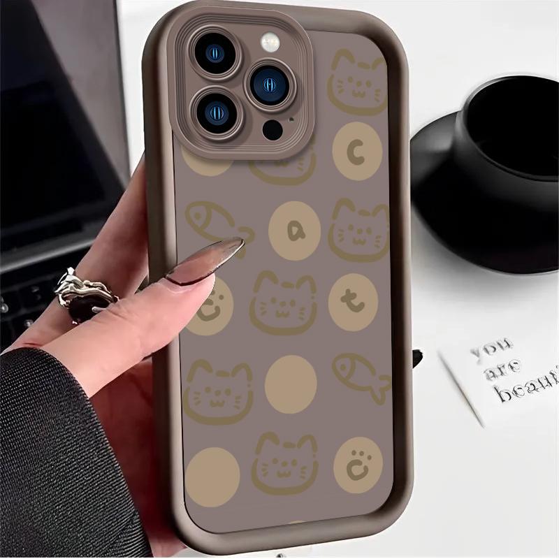 

Корейский Инста-стиль Милый Кот Рыба Однотонный Чехол для Телефона для iPhone 17 Air 16 E 15 14 Plus 13 12 Mini 11 Pro Max Жидкий Силиконовый Чехол iPhone 11