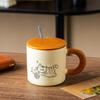 Hand Drawn Ceramic Coffee Cup with Spoon Water Cup with Lid Cartoon Cat Drinkware  Milk