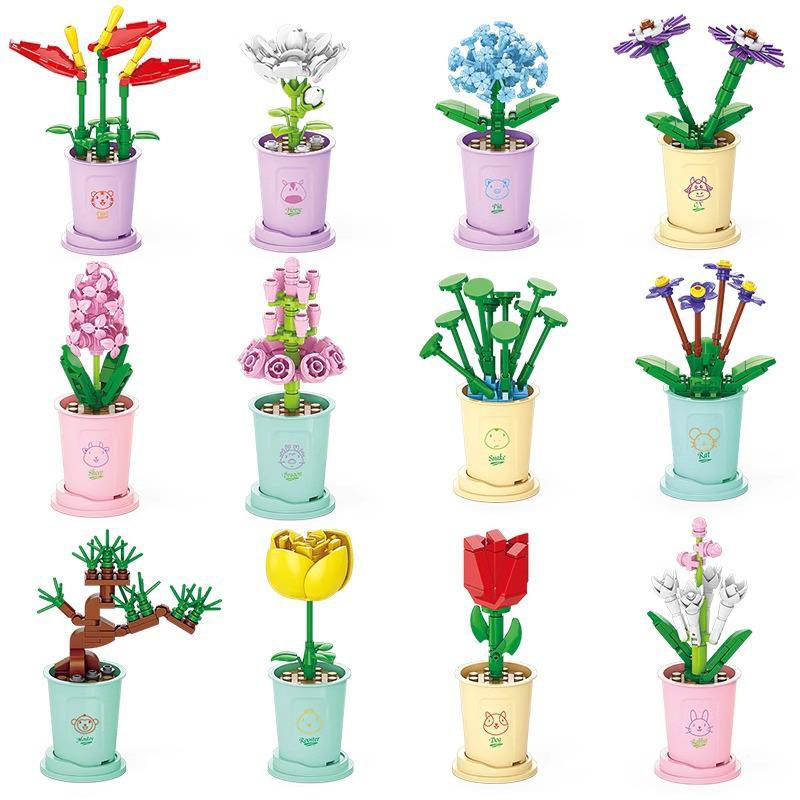 Small Succulent Building Blocks Kit Compatible with Lego Bricks - Potted Plant Ornaments for Gift Assembly