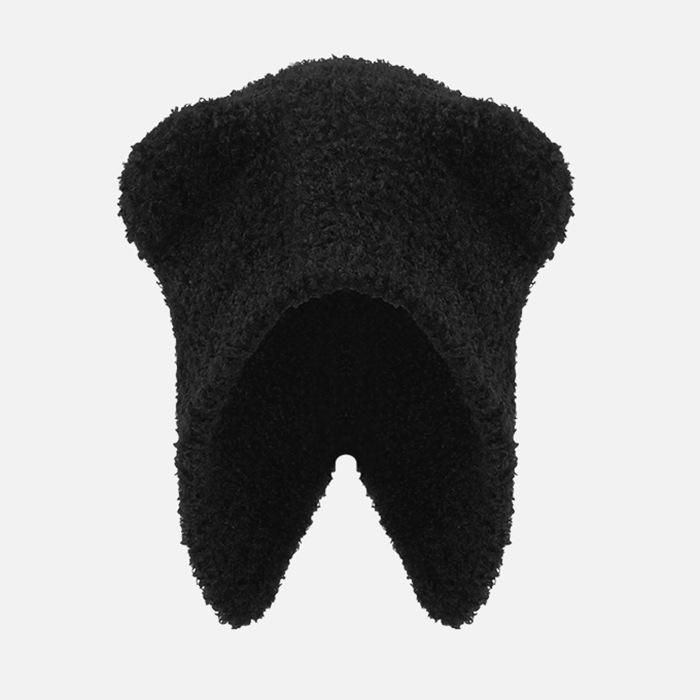 Plush Hat for Women In Winter with Bear Ears Cute Thickened Knitted Hat  Warm Ear Protection  Big Head Circumference  Bag Bag Hat