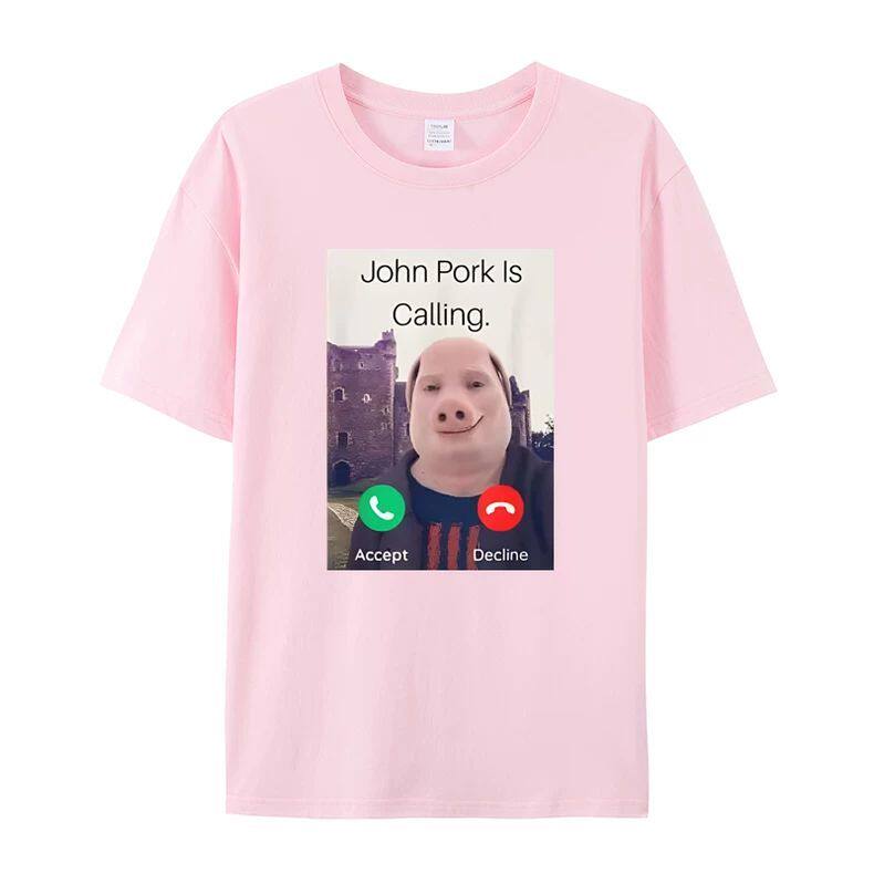 John Polk Is Answering A Phone Call on A Humorous and Interesting Pig Lover Printed Tshirt for Unisex and Women Casual Tshirt