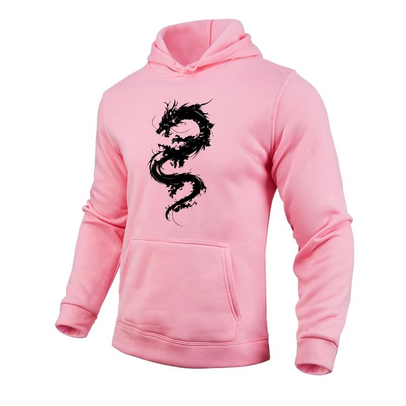 Men's Hoodies High Quality Chinese Dragon Printed Hooded Sweatshirts Male Daily Casual Sports Gym Fitness Pullover