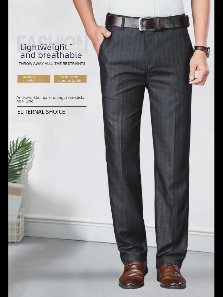 High-End Striped High Waist Casual Trousers for Middle-Aged Men
