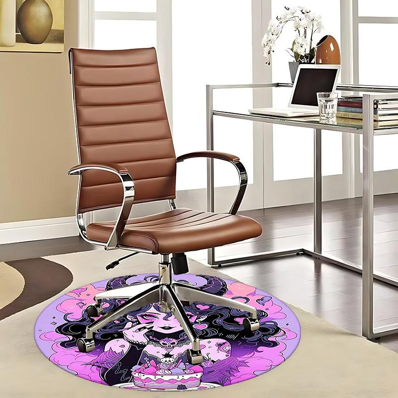 

1pc Gothic Devil Girl with Cake Round Carpet Anime Design Office Chair Mat, Non Slip Rug for Home Decor, Gift, Office, Living Room, Bedroom 80cm