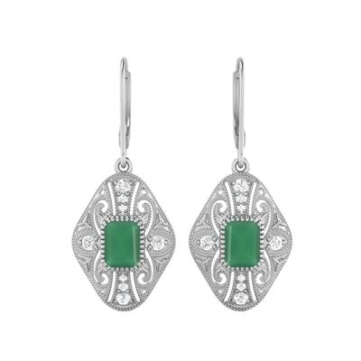 Green Onyx Filigree Dangle Women Wedding Earrings -925 Sterling Silver
