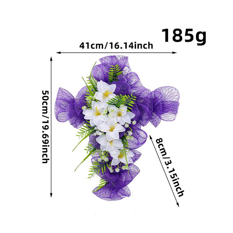 Home Decor Purple Door Easter Wreaths Hanging Festival Courtyard Front Door Fake Cross Wreath for Indoor Outdoor Wall Decoration