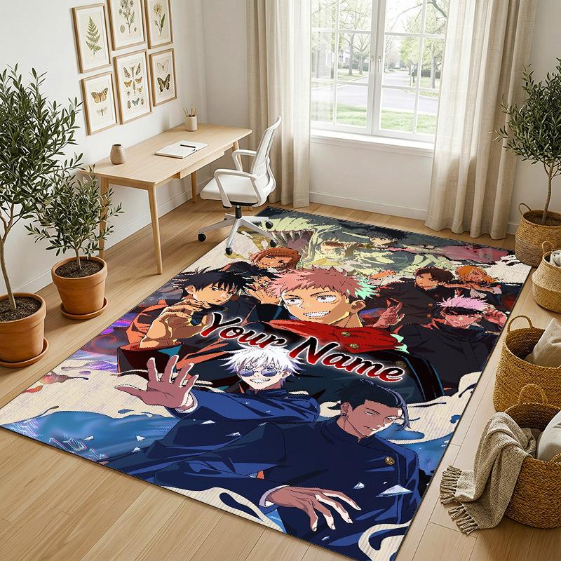 Personalized Crystal Velvet Carpet,Jujutsu Kaisen Custom Printed Name, Plush Area Rug For Home Indoor Decor