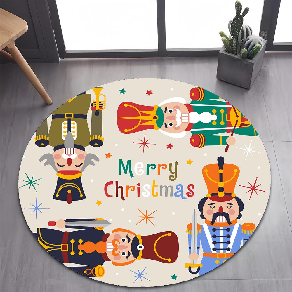 

The Nutcracker Doll Merry Christmas Tree Cartoon Festival Round Carpet Rug for Bedroom Living Room Decoration,Decor Floor Mat 60cm