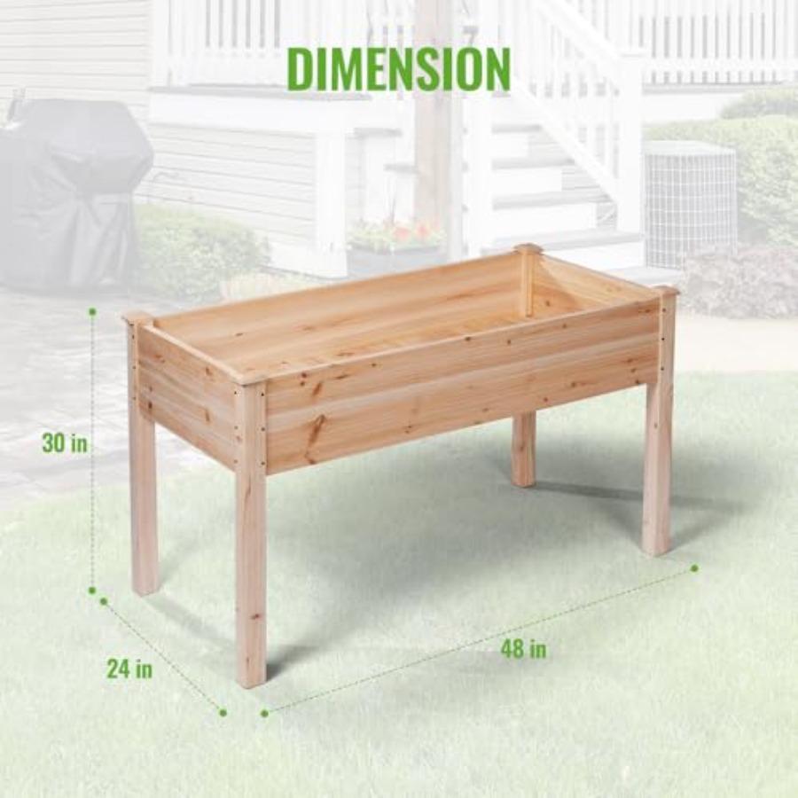 48 X 24 X 30 Wooden Raised Garden Bed for Outdoor Vegetable Flower and Herb Gardening with Included Liner Natural Wood Finish