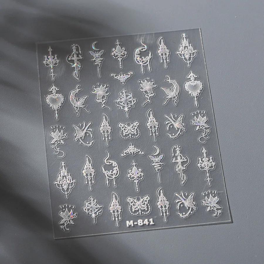 Gradient White Pink Butterfly Flower Shiny Stars Chic Spring Petal 5D Soft Adhesive Nail Art Stickers Decorations Manicure Decal