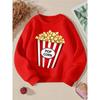 Girls' Crewneck Sweatshirt - Red And White Stripes Pattern Machine Washable, Spring And Autumn