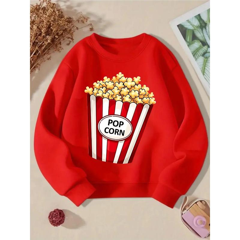 Girls' Crewneck Sweatshirt - Red And White Stripes Pattern Machine Washable, Spring And Autumn