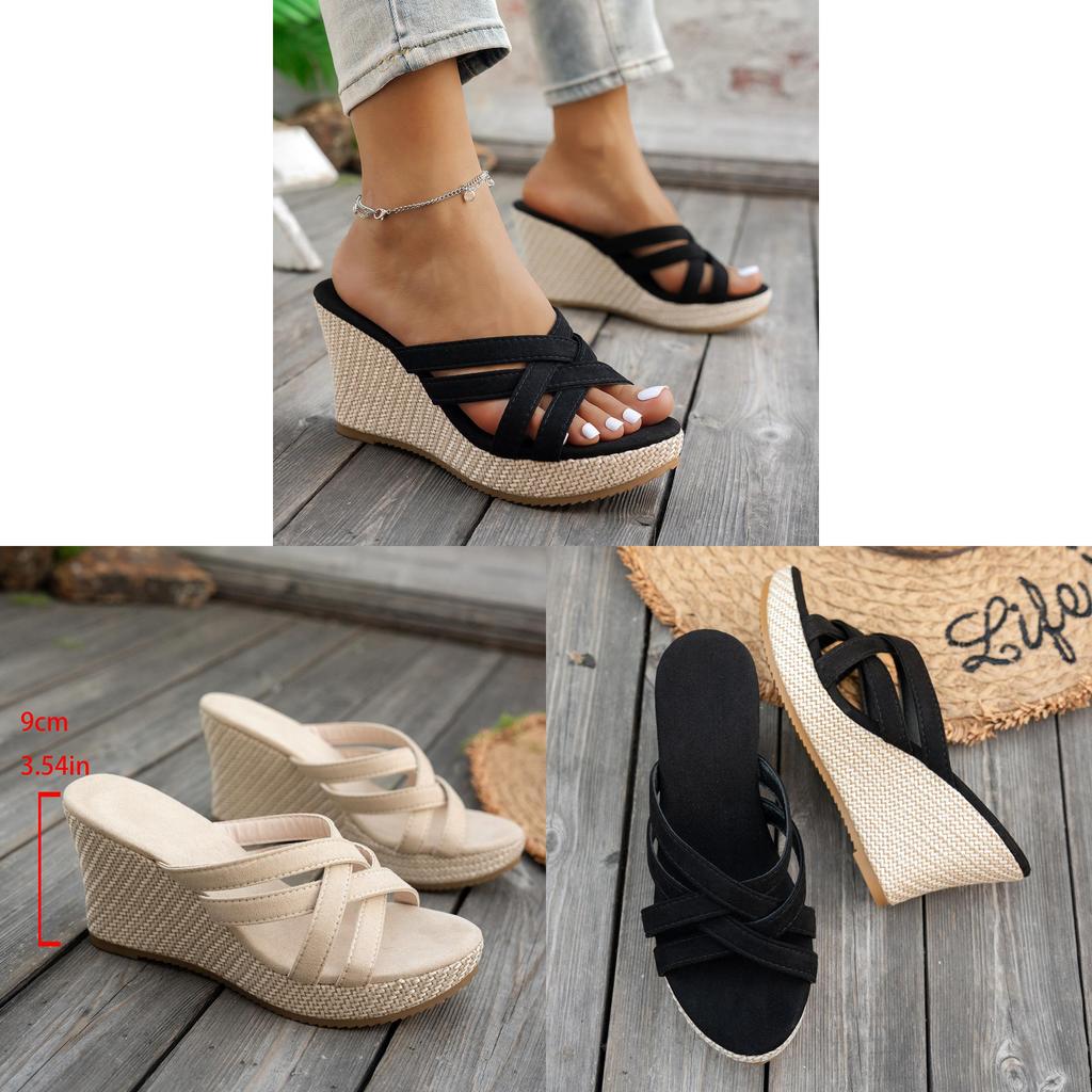 Style Woven Open Toe Slippers For Women With Thick Sole And Pu Upper