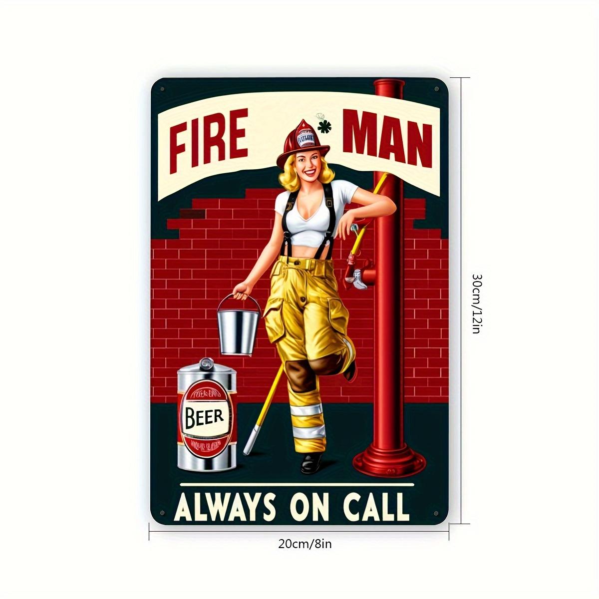 Готова к работе Пожарная Девушка Винтажная Металлическая Жестяная Вывеска - Уникальный Декор Стены для Мужской Комнаты, Офиса, Ванной - Металл - Идеальная Идея для Подарка 20x30cm（7.8x11.8inch）