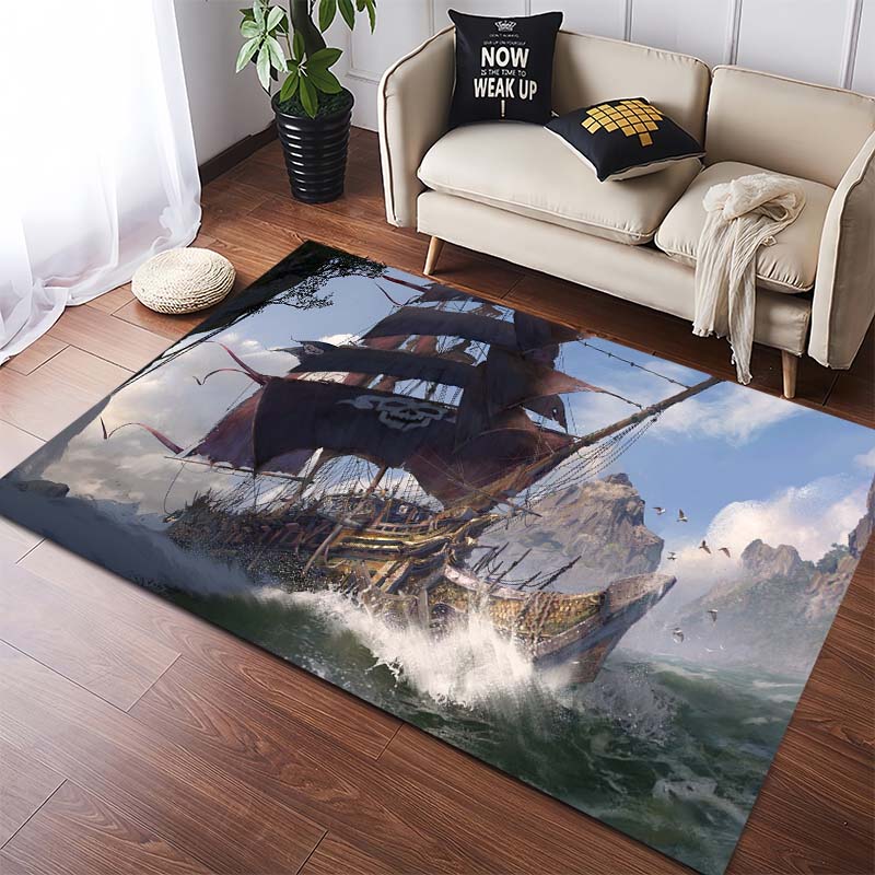 Dark Fantasy Ghost Ship Storm Ocean Area Rug, Non-Slip Floor Mat for Living Room