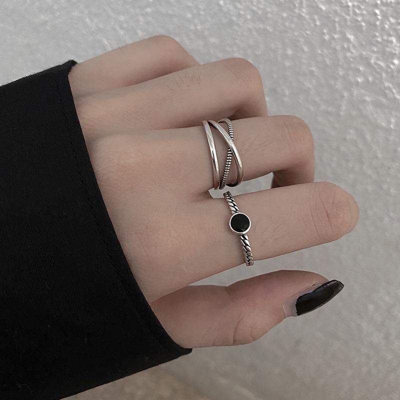 European S925 Retro Twist Stackable Open Ring for Women - Adjustable Cross Index Finger Ring, Trendy Internet Celebrity Style.