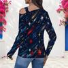 Women s Plus Size Asymmetric Cutout Neck Cold Shoulder Long Sleeve Star Printed White Top
