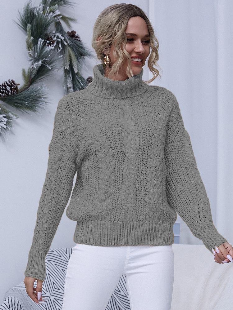European & American Style Solid Color Cable Knit Turtleneck Sweater - Versatile Autumn/Winter Pullover