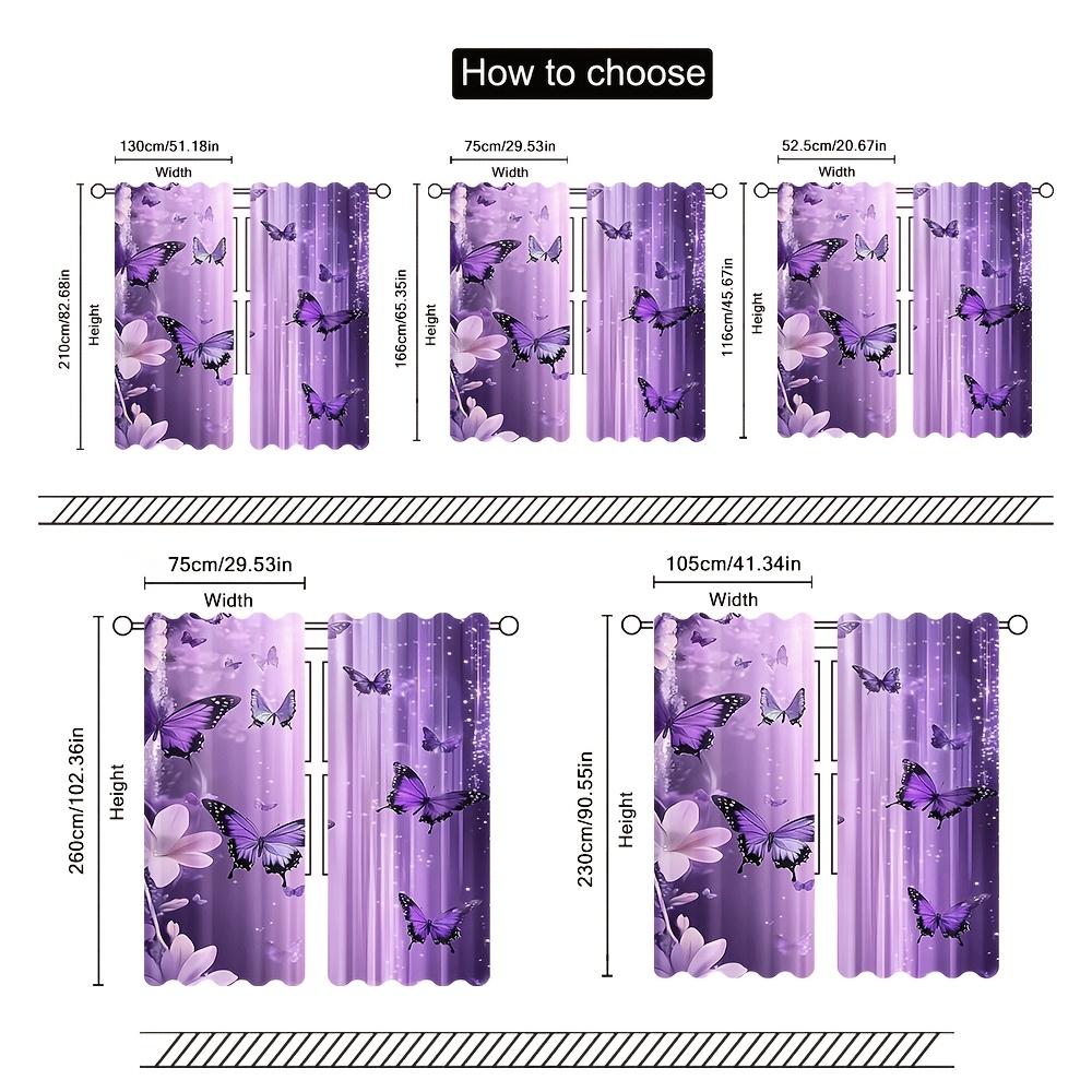 Set Of 2 Violet Butterfly Dance Curtains Purple Floral Semi Transparent Bedroom Office Living Room Decor Curtain With Rod Pocket Polyester Ideal For