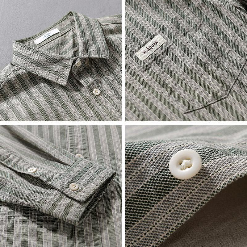 Vår och Höst Herrrandig Enkel Långärmad Skjorta Trendig Japansk Lös Mode Ungdom Mångsidig Herrskjorta