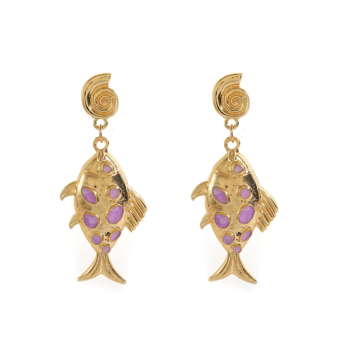 Pattern fish alloy earrings with metallic style, niche design, fashionable earrings for women