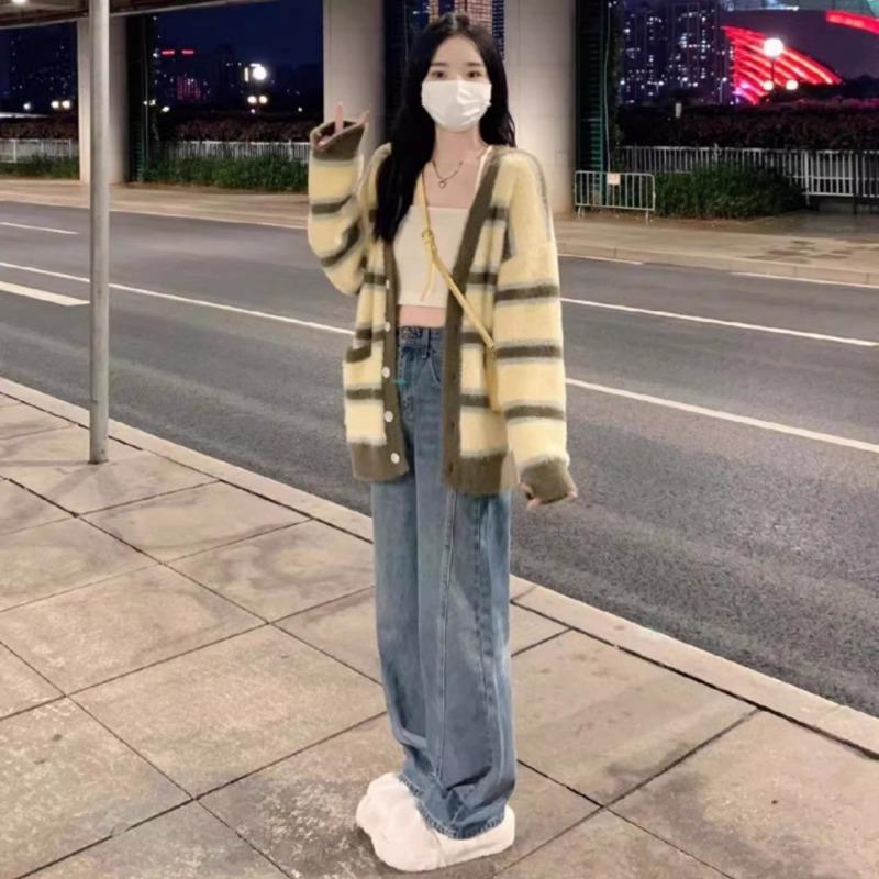 Strickjacke Pullover Weibliche Herbst/Winter Koreanischen Akademie Stil Niedlichen Streifen Kirsche Stricken Vielseitige Strickjacke Weiblichen Mantel