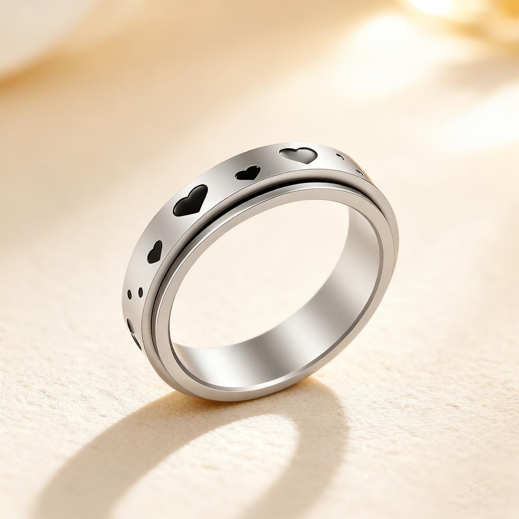 Rotating Decompression Couple Titanium Steel Ring with Love Pattern for Women