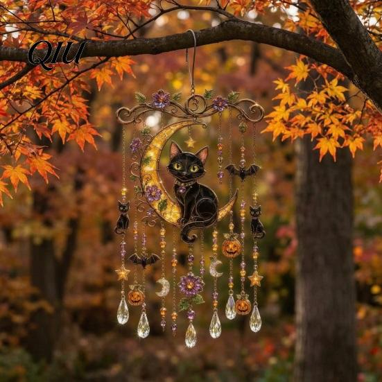 Mysterious Courtyard Landscaping Halloween Wind Chime, Colorful Bird Sun Catcher, Cute Spooky Window Suncatcher Ghost Windchime, Hanging Decoration