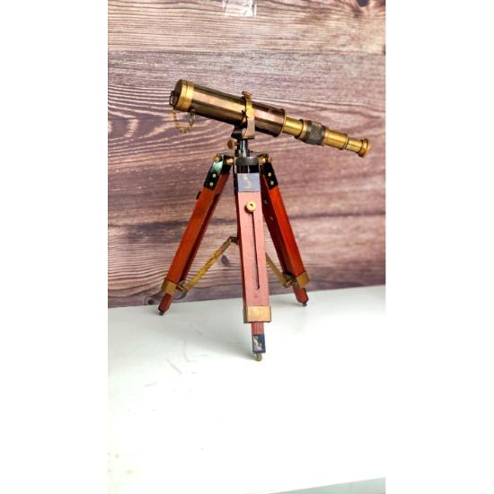 Телескоп из латуни с подставкой, морской телескоп с деревянным штативом, телескоп на подставке в винтажном стиле для полки, подарок на День святого Валентина,