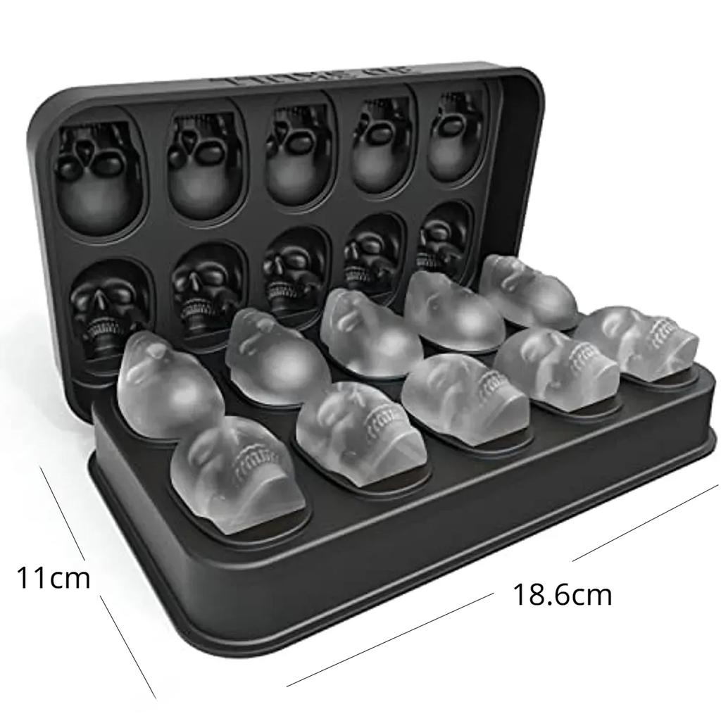 3D Skull Ice Machine Mold for Whiskey - 10 Cavity Skull Ice Cube Tray with Funnel - Skull Silicone Mold for Baking, Chocolate