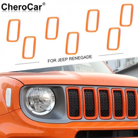 7x Front Grille erts Mesh Cover Decor Trim For Jeep Renegade -22 Orange