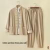 Herren Chinesischer Tang-Anzug: Frühlings-/Herbst-Baumwoll-Leinen-Set mit Froschknöpfen - Retro Mönch Teezeremonie Hanfu Robe.