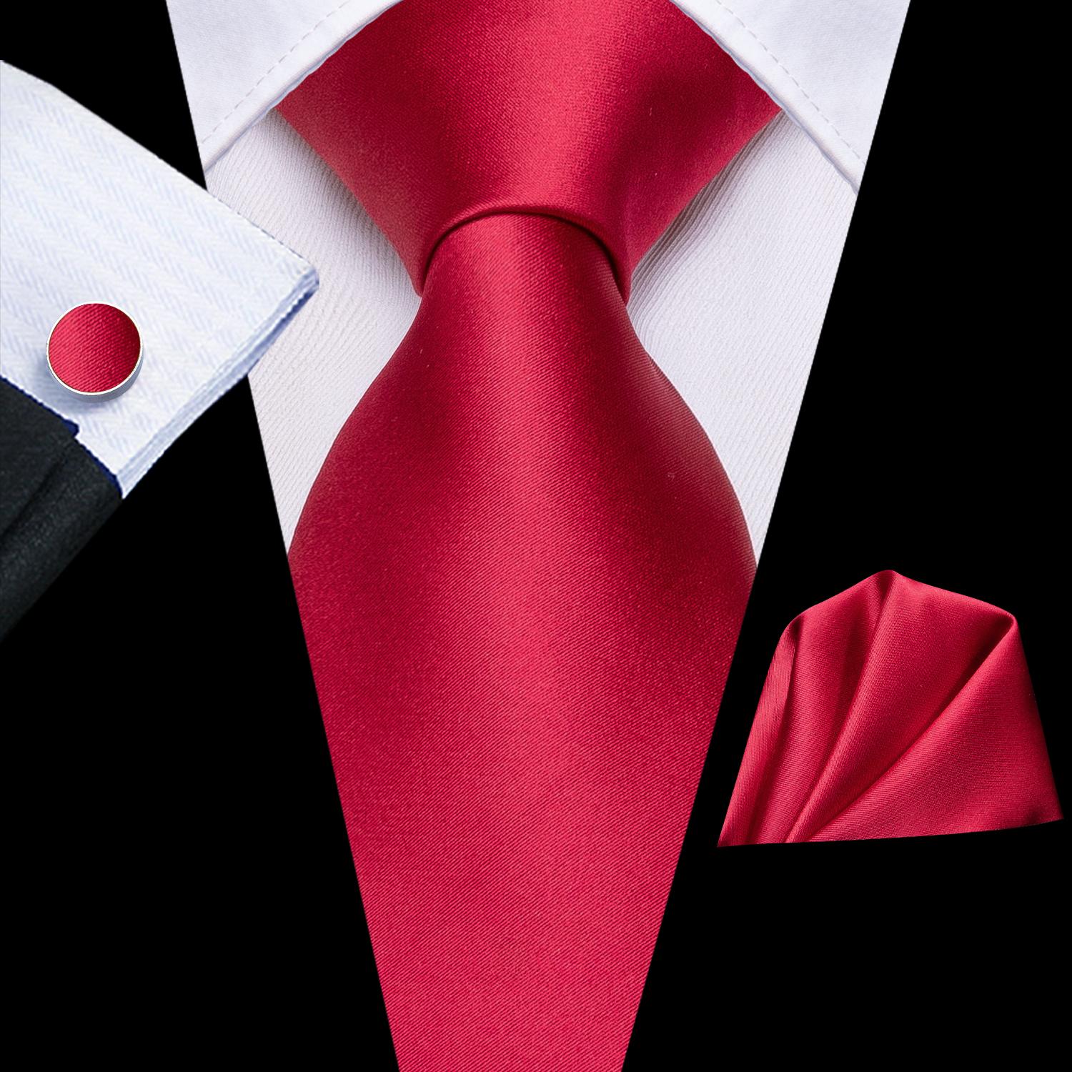 

Мужской галстук Hi-Tie, красный однотонный галстук, носовой платок, запонки, свадебный галстук, выпускной вечер