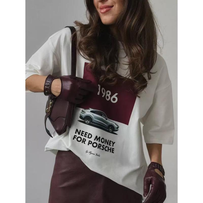 Women's Pure Cotton Short Sleeve T-shirt - Summer European & American Style, Loose Fit, Versatile Print, Casual Fashion Top